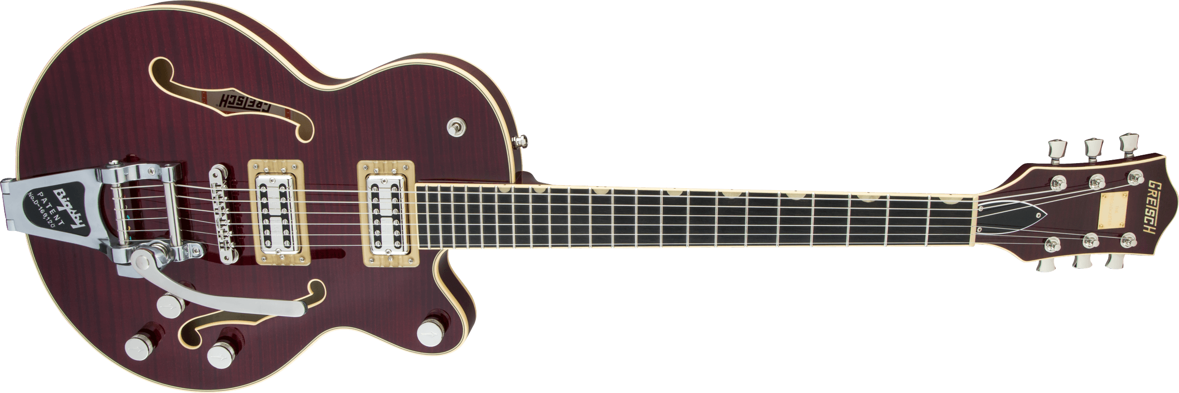 G6659TFM Players Edition Broadkaster Jr. Center Block Single-Cut with String-Thru Bigsby and Flame Maple, USA Full'Tron Pickups, Dark Cherry Stain追加画像 G6659TFM Players Edition Broadkaster Jr. Center Block Single-Cut with String-Thru Bigsby and Flame Maple, USA Full'Tron Pickups, Dark Cherry Stain追加画像