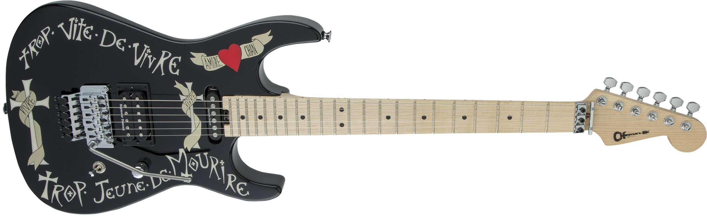 Warren DeMartini USA Signature Frenchie, Maple Fingerboard, Gloss Black with Frenchie Graphic追加画像 Warren DeMartini USA Signature Frenchie, Maple Fingerboard, Gloss Black with Frenchie Graphic追加画像