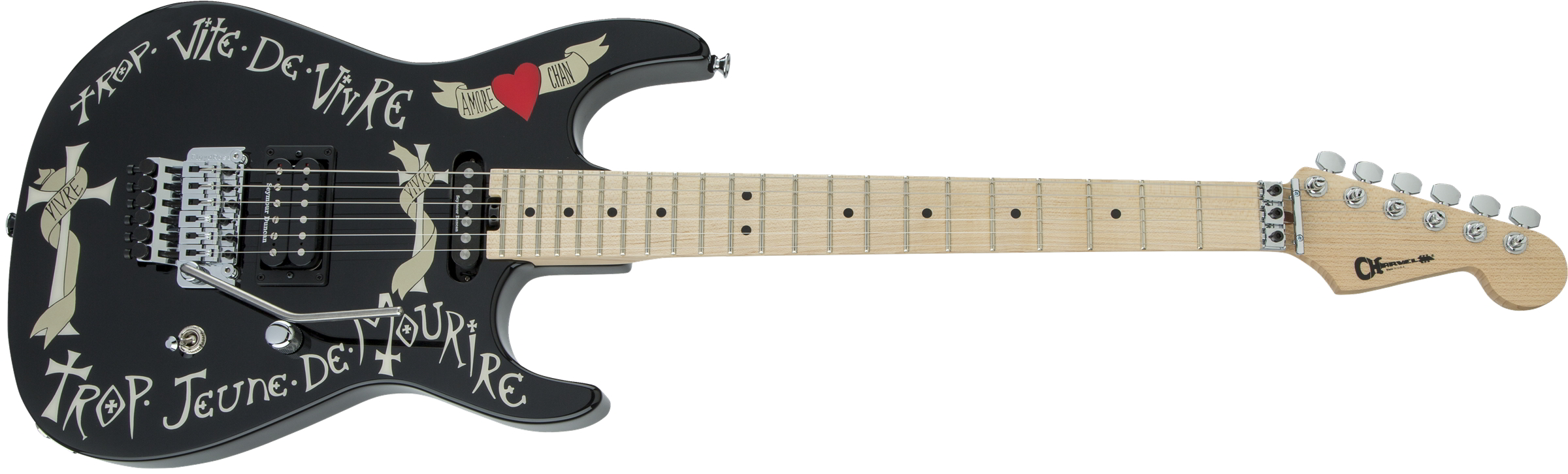 Warren DeMartini USA Signature Frenchie, Maple Fingerboard, Gloss Black with Frenchie Graphic追加画像 Warren DeMartini USA Signature Frenchie, Maple Fingerboard, Gloss Black with Frenchie Graphic追加画像