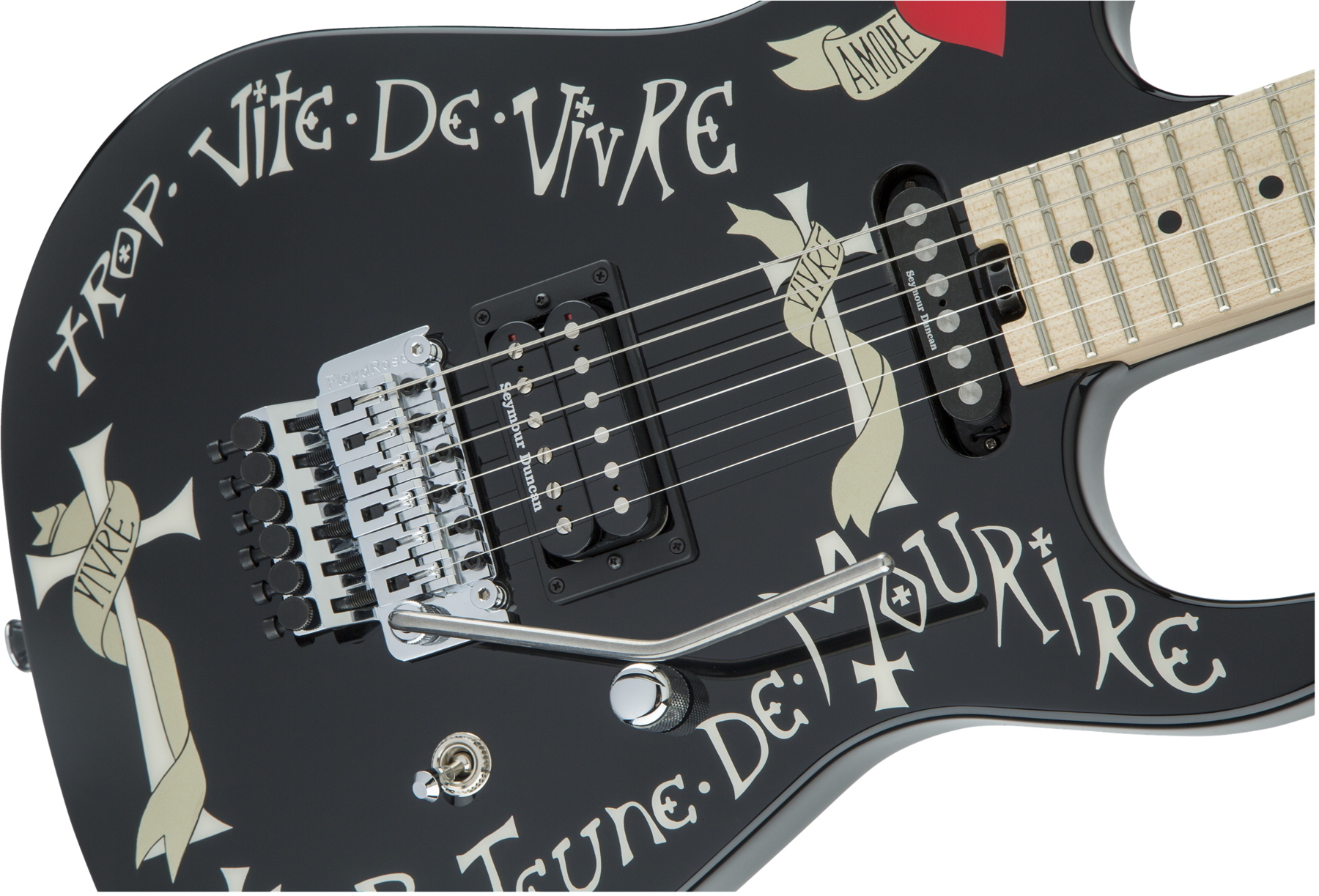 Warren DeMartini USA Signature Frenchie, Maple Fingerboard, Gloss Black with Frenchie Graphic追加画像 Warren DeMartini USA Signature Frenchie, Maple Fingerboard, Gloss Black with Frenchie Graphic追加画像