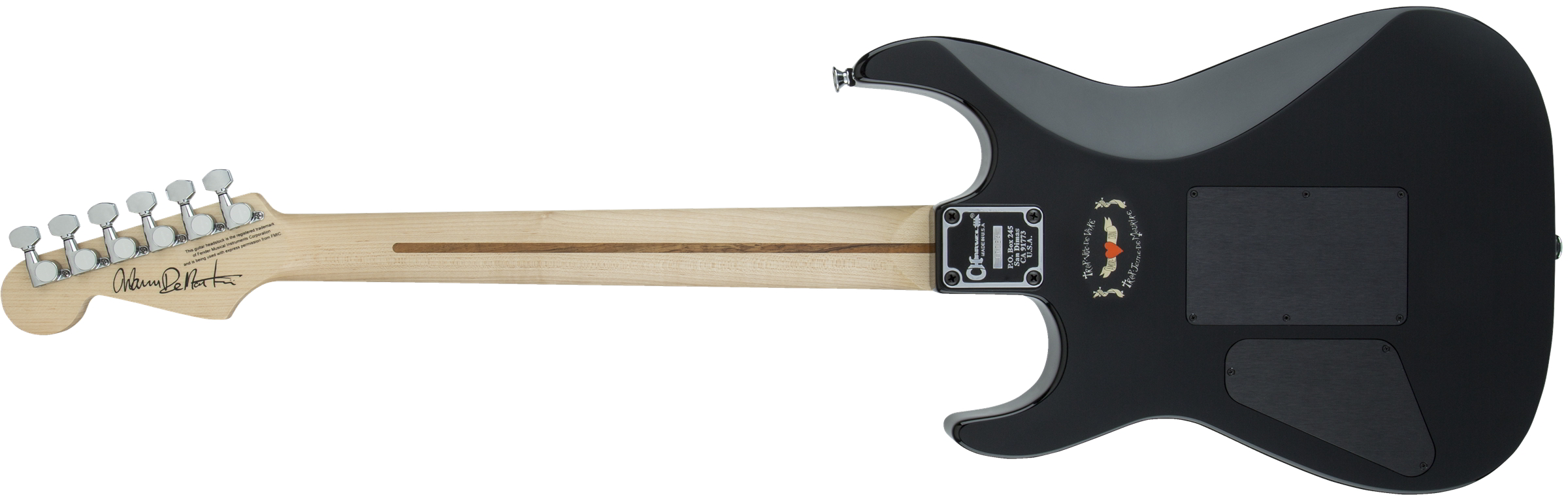 Warren DeMartini USA Signature Frenchie, Maple Fingerboard, Gloss Black with Frenchie Graphic背面画像 Warren DeMartini USA Signature Frenchie, Maple Fingerboard, Gloss Black with Frenchie Graphic背面画像