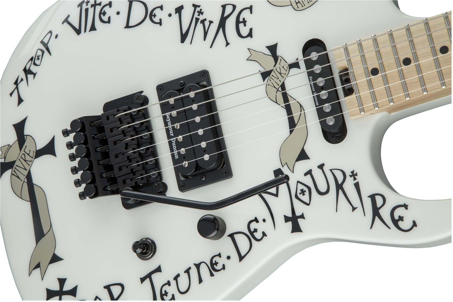Warren DeMartini USA Signature Frenchie, Maple Fingerboard, Snow White with Frenchie Graphic追加画像 Warren DeMartini USA Signature Frenchie, Maple Fingerboard, Snow White with Frenchie Graphic追加画像