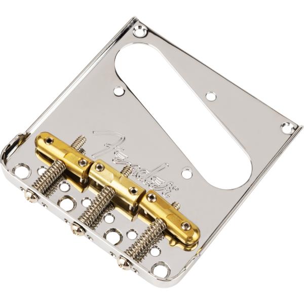 Fender-3-Saddle Top-Load/String-Through Tele Bridge with Compensated Brass “Bullet” Saddles