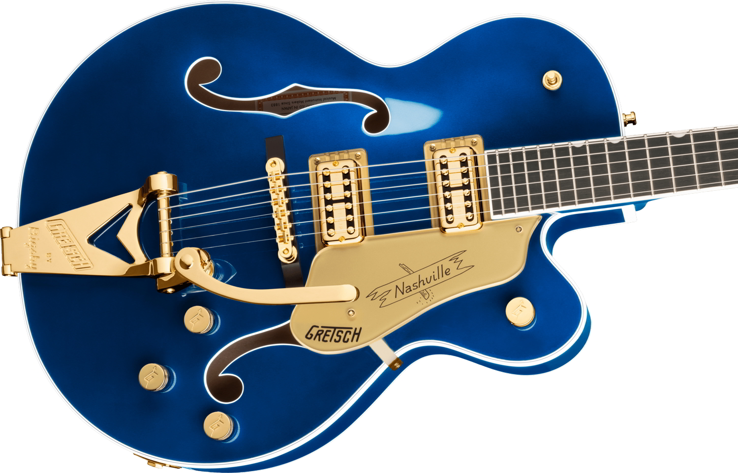 G6120TG Players Edition Nashville® Hollow Body with String-Thru Bigsby® and Gold Hardware, Ebony Fingerboard, Azure Metallic追加画像 G6120TG Players Edition Nashville® Hollow Body with String-Thru Bigsby® and Gold Hardware, Ebony Fingerboard, Azure Metallic追加画像