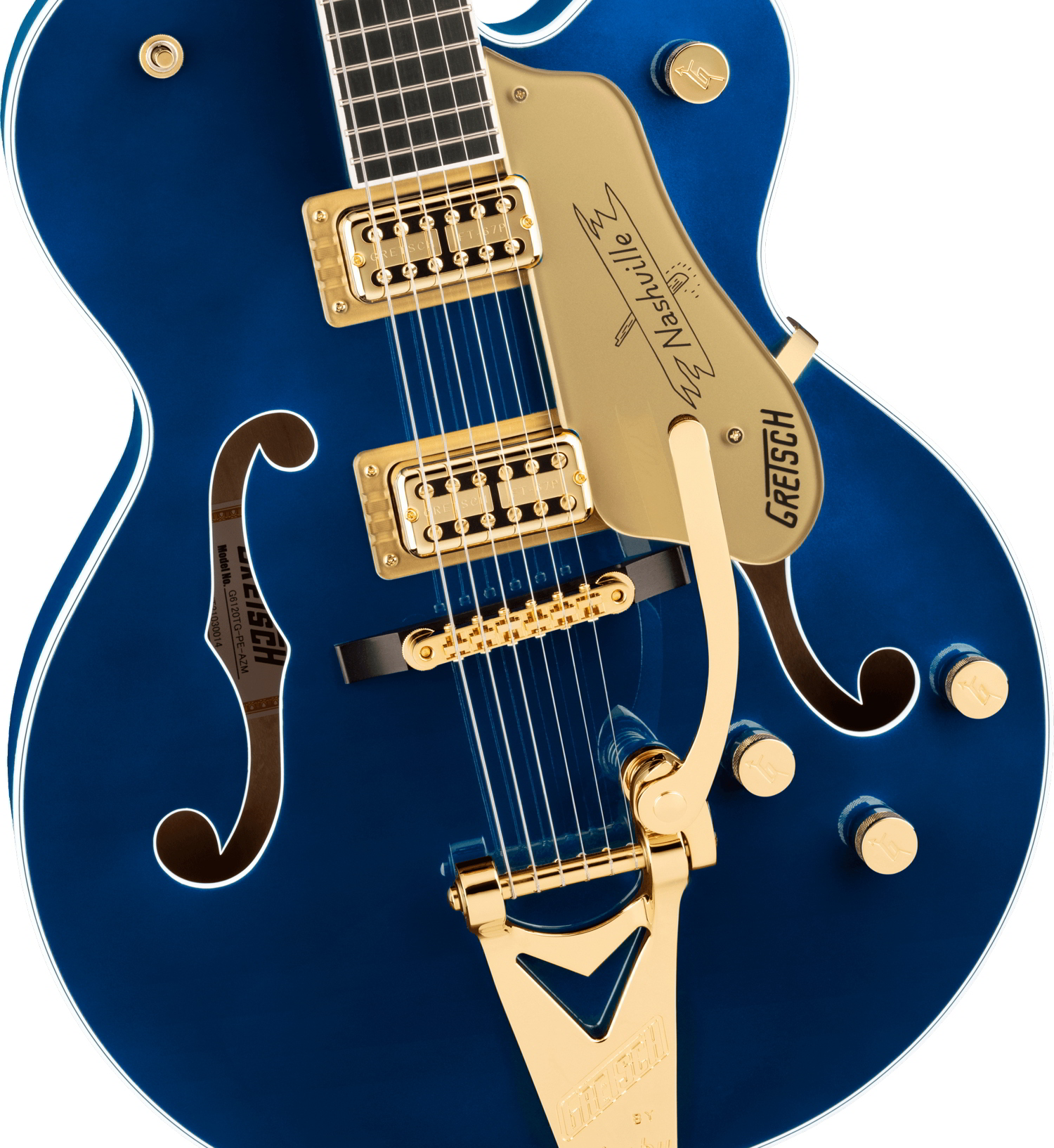 G6120TG Players Edition Nashville® Hollow Body with String-Thru Bigsby® and Gold Hardware, Ebony Fingerboard, Azure Metallic追加画像 G6120TG Players Edition Nashville® Hollow Body with String-Thru Bigsby® and Gold Hardware, Ebony Fingerboard, Azure Metallic追加画像