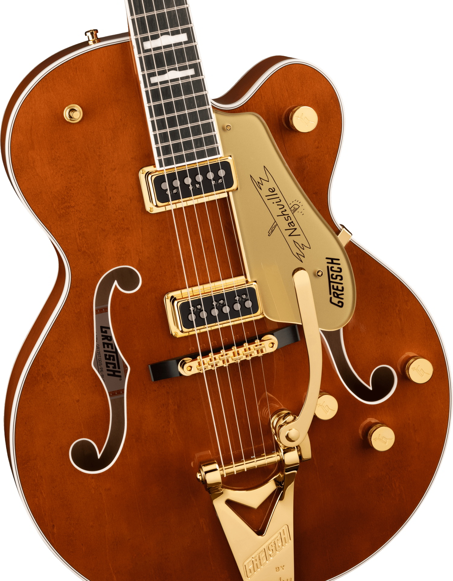 G6120TG-DS Players Edition Nashville® Hollow Body DS with String-Thru Bigsby® and Gold Hardware, Ebony Fingerboard, Roundup Orange追加画像 G6120TG-DS Players Edition Nashville® Hollow Body DS with String-Thru Bigsby® and Gold Hardware, Ebony Fingerboard, Roundup Orange追加画像