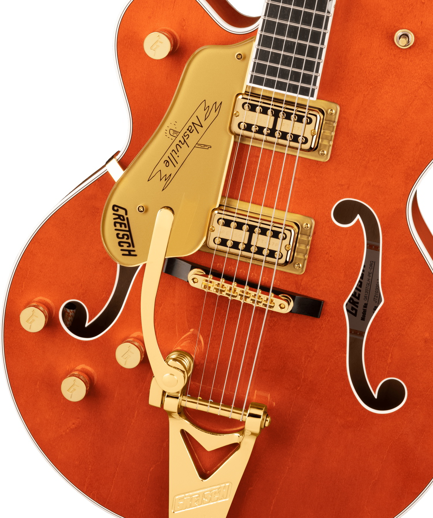 G6120TG-LH Players Edition Nashville® Hollow Body with String-Thru Bigsby®, Left-Handed, Ebony Fingerboard, Orange Stain追加画像