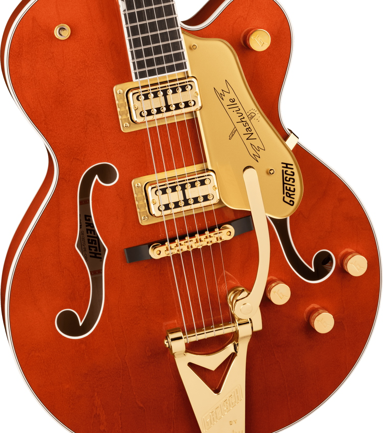 G6120TG Players Edition Nashville® Hollow Body with String-Thru Bigsby® and Gold Hardware, Ebony Fingerboard, Orange Stain追加画像 G6120TG Players Edition Nashville® Hollow Body with String-Thru Bigsby® and Gold Hardware, Ebony Fingerboard, Orange Stain追加画像