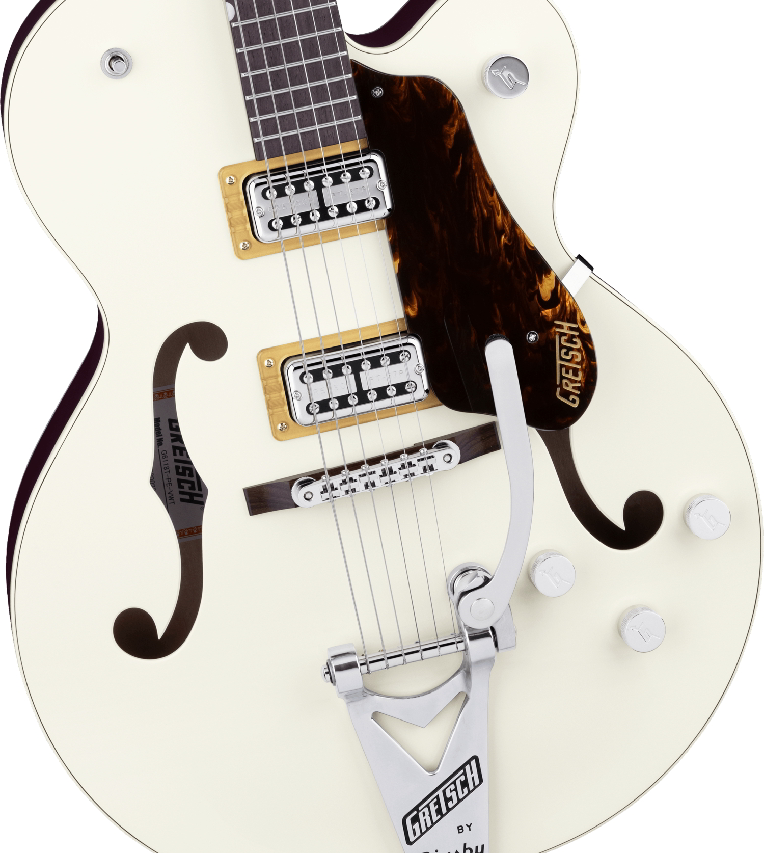 G6118T Players Edition Anniversary™ Hollow Body with String-Thru Bigsby®, Rosewood Fingerboard, Two-Tone Vintage White/Walnut Stain追加画像