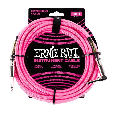 ERNIE BALL-楽器用ケーブル18' BRAIDED STRAIGHT / ANGLE INSTRUMENT CABLE NEON PINK