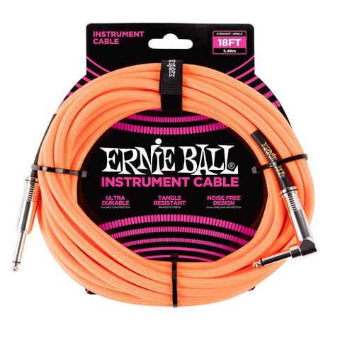 ERNIE BALL-楽器用ケーブル18' BRAIDED STRAIGHT / ANGLE INSTRUMENT CABLE NEON ORANGE