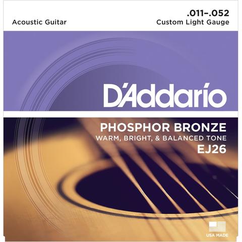 D'Addario-アコースティックギター用弦EJ26-E Phosphor Bronze Custom Light 11-52 (Includes Free Extra 1st String)