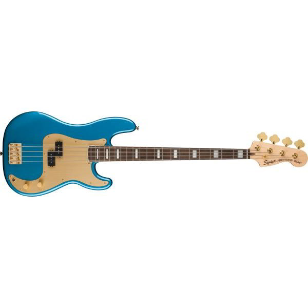Squier-プレシジョンベースタイプ40th Anniversary Precision Bass®, Gold Edition, Laurel Fingerboard, Gold Anodized Pickguard, Lake Placid Blue