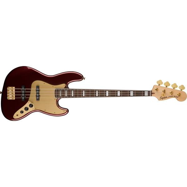 Squier-ジャズベース40th Anniversary Jazz Bass®, Gold Edition, Laurel Fingerboard, Gold Anodized Pickguard, Ruby Red Metallic