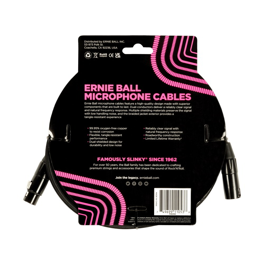 20' Braided Male / Female XLR Microphone Cable Black背面画像