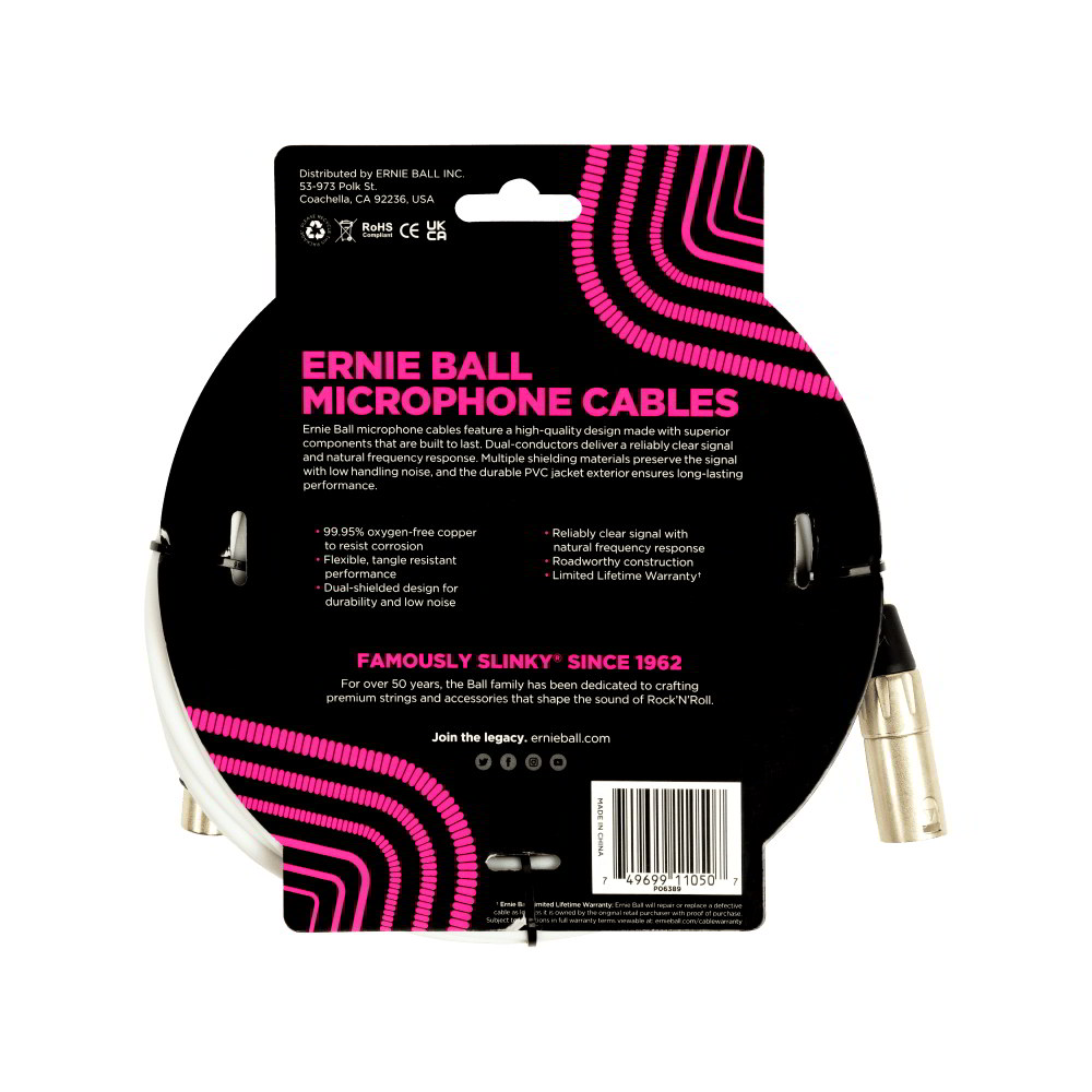 20' Male / Female XLR Microphone Cable White背面画像