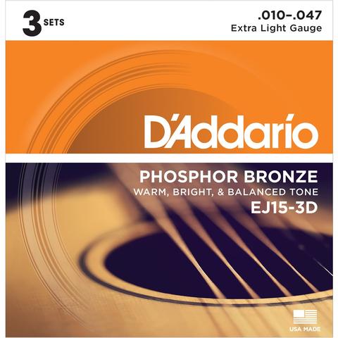 D'Addario-アコースティックギター弦3パックセットEJ15-3D Extra Light 10-47