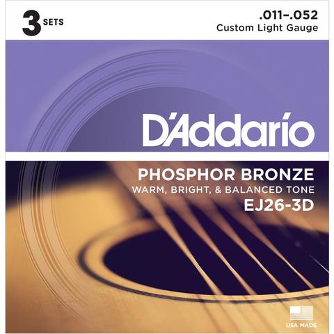 D'Addario-アコースティックギター弦3パックセットEJ26-3D Custom Light 11-52