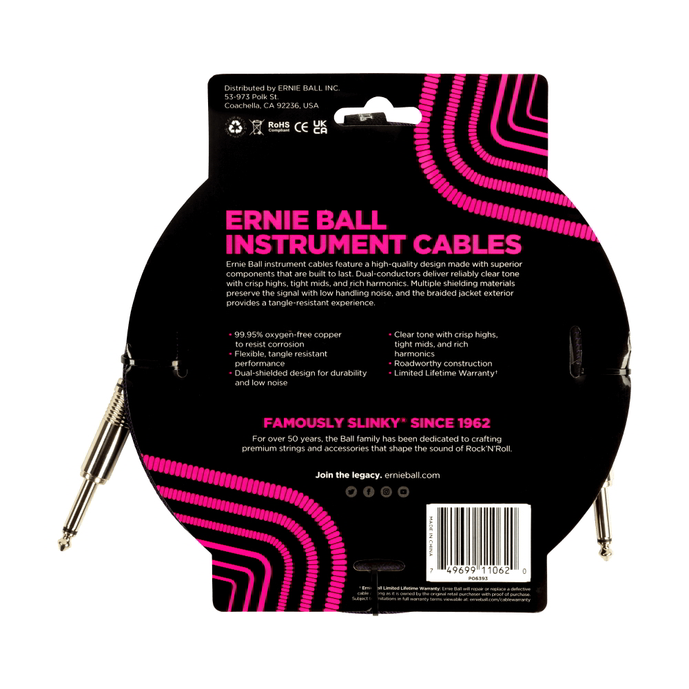 10' Braided Straight / Straight Instrument Cable Purple Black背面画像