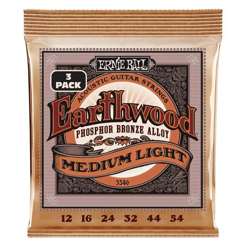 ERNIE BALL-アコースティックギター弦3パックセット3546 Earthwood Medium Light Phosphor 3P 12-54