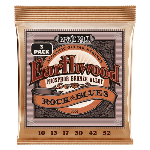 ERNIE BALL-アコースティックギター弦3パックセット3551 Earthwood Rock and Blues w/ Plain G Phosphor 3P 10-52