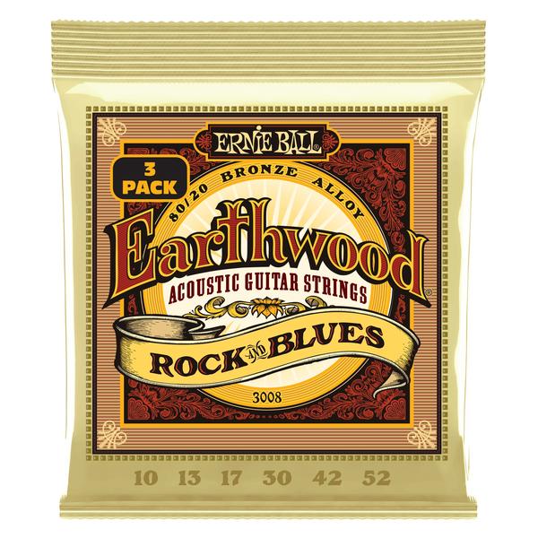ERNIE BALL-アコギ弦3パックセット3008 Earthwood Rock and Blues w/ Plain G 80/20 3P 10-52
