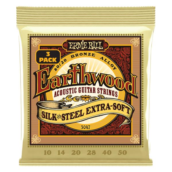 ERNIE BALL-アコースティックギター用弦3パックセット3047 Earthwood Silk & Steel Extra Soft 80/20 3P 10-50