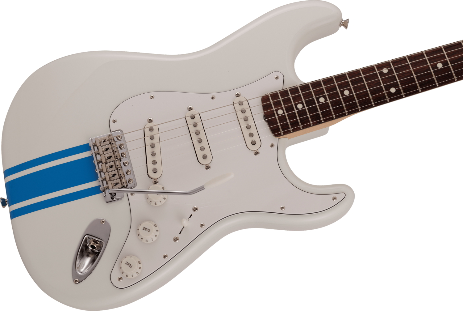 2023 Collection, MIJ Traditional 60s Stratocaster®, Rosewood Fingerboard,  Olympic White with Blue Competition Stripe追加画像