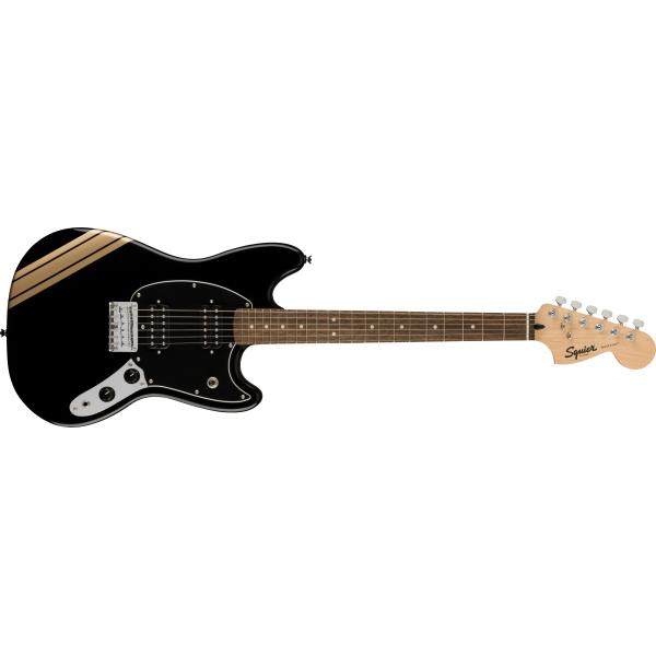 FSR Bullet® Competition Mustang® HH, Laurel Fingerboard, Black Pickguard, Black with Shoreline Gold Stripesサムネイル